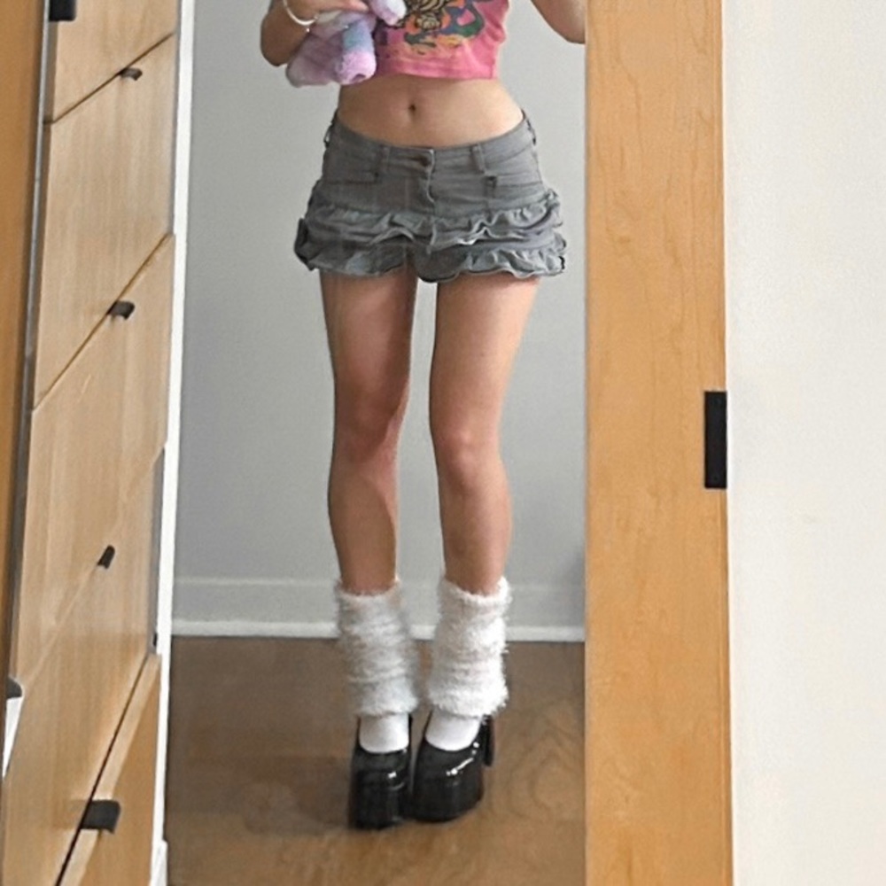 MINGA LONDON Kat Washed Grey Denim Y2K Mini Skirt